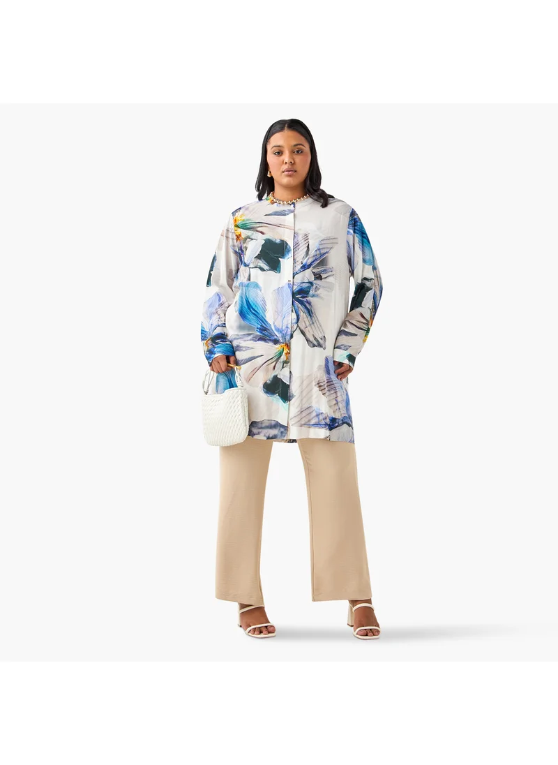 Ulla Popken Plus Size Ulla Popken Wide Leg Trousers with Tie-Up Waist
