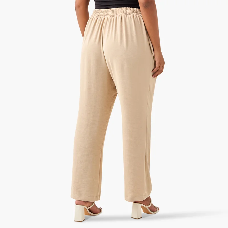 Ulla Popken Plus Size Ulla Popken Wide Leg Trousers with Tie-Up Waist
