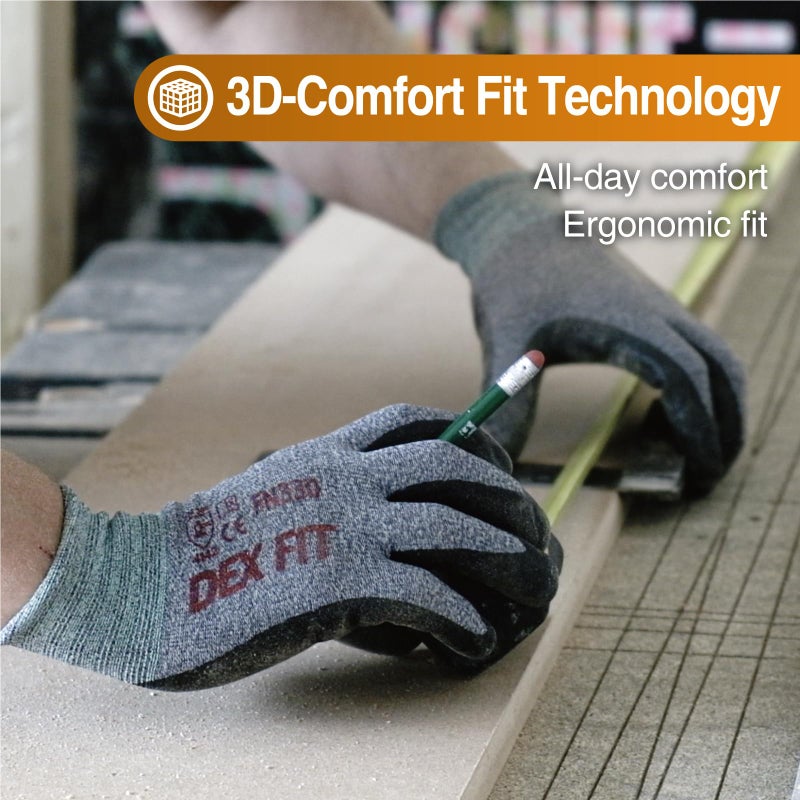 DEX FIT DEX FIT Nitrile Work Gloves FN330, 3 Pairs, 3D-Comfort Stretchy Fit, Firm Grip, Thin & Lightweight, Touch-Screen Compatible, Durable, Breathable & Cool, Machine Washable; Grey M (8)  - Image 4