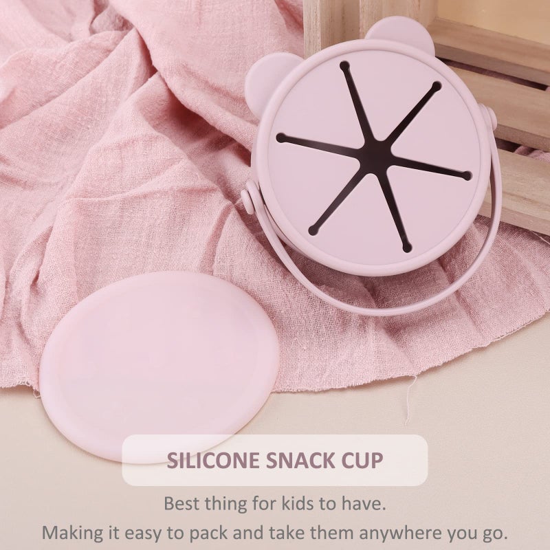 Dilovely Snack Cups for Toddlers, Baby Snack Containers, Silicone Toddler Snack Cups No Spill, Food Catcher with Lid & Bucket-like Handle, BPA Free & Dishwasher Safe, 9 Ounce Lilac - Image 5