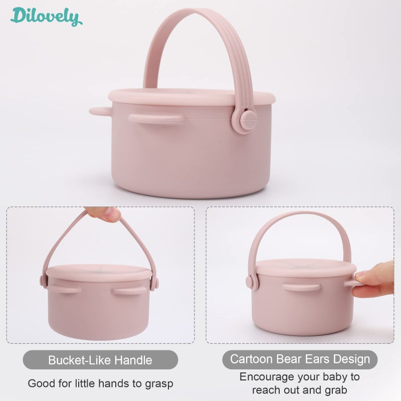 Dilovely Snack Cups for Toddlers, Baby Snack Containers, Silicone Toddler Snack Cups No Spill, Food Catcher with Lid & Bucket-like Handle, BPA Free & Dishwasher Safe, 9 Ounce Lilac - Image 3