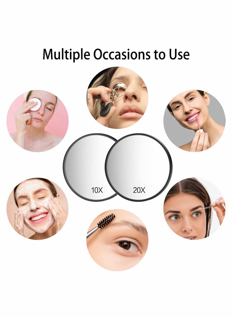 Generic - 3.5-Inch Dual Magnifying Mirror Set - 20x & 10x Magnification with 2 Suction Cups and Tweezers, Perfect for Eyebrow Tweezing and Blackhead Removal, Compact Travel Kit in Black. - Image 1