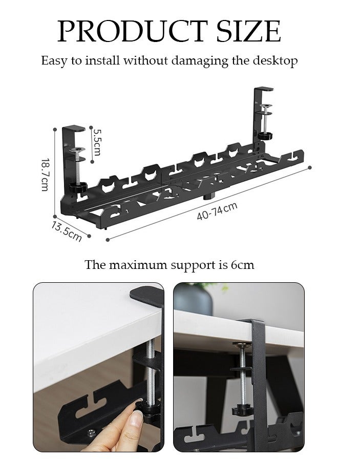 DUNISO Under Desk Cable Management Tray, Adjustable cable organizer, Under Desk Cord Organizer with Clamp Mount System for Wire Management, Metal Wire Cable Holder for Desks, Offices, No Need to Drill Holes  - Image 4