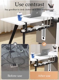 DUNISO Under Desk Cable Management Tray, Adjustable cable organizer, Under Desk Cord Organizer with Clamp Mount System for Wire Management, Metal Wire Cable Holder for Desks, Offices, No Need to Drill Holes  - Image 3