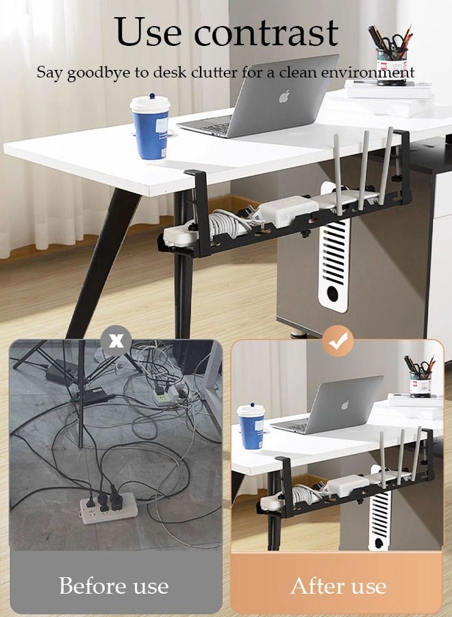 DUNISO Under Desk Cable Management Tray, Adjustable cable organizer, Under Desk Cord Organizer with Clamp Mount System for Wire Management, Metal Wire Cable Holder for Desks, Offices, No Need to Drill Holes  - Image 3