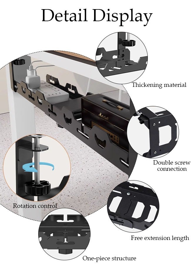 DUNISO Under Desk Cable Management Tray, Adjustable cable organizer, Under Desk Cord Organizer with Clamp Mount System for Wire Management, Metal Wire Cable Holder for Desks, Offices, No Need to Drill Holes  - Image 2
