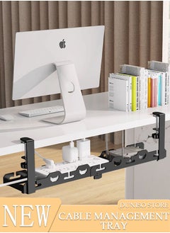 DUNISO Under Desk Cable Management Tray, Adjustable cable organizer, Under Desk Cord Organizer with Clamp Mount System for Wire Management, Metal Wire Cable Holder for Desks, Offices, No Need to Drill Holes  - Image 1