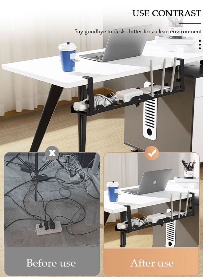 DUNISO صينية إدارة الكابلات تحت المكتب، منظم كابلات قابل للتعديل، منظم كابلات تحت المكتب بنظام تثبيت بالمشبك لإدارة الأسلاك، حامل كابلات معدني للمكاتب، لا حاجة لثقب ثقوب - Image 4