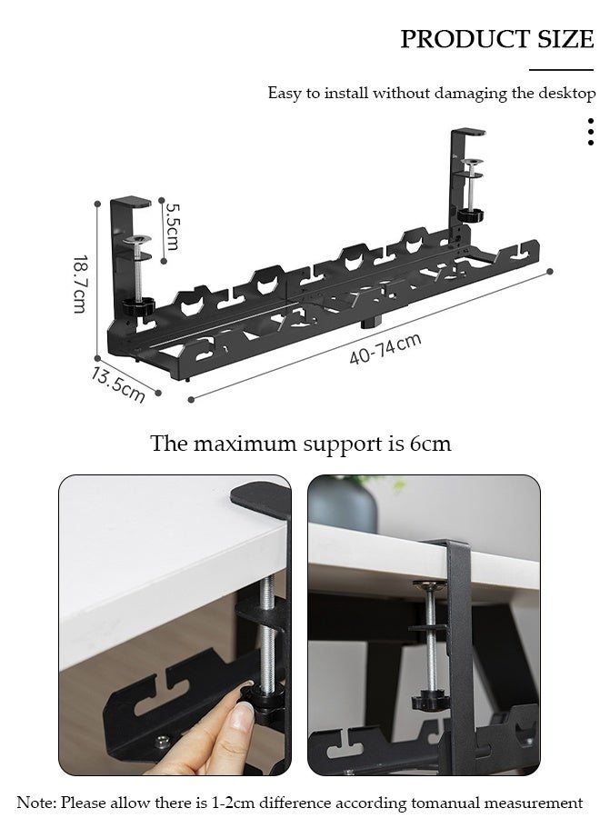 DUNISO صينية إدارة الكابلات تحت المكتب، منظم كابلات قابل للتعديل، منظم كابلات تحت المكتب بنظام تثبيت بالمشبك لإدارة الأسلاك، حامل كابلات معدني للمكاتب، لا حاجة لثقب ثقوب - Image 2