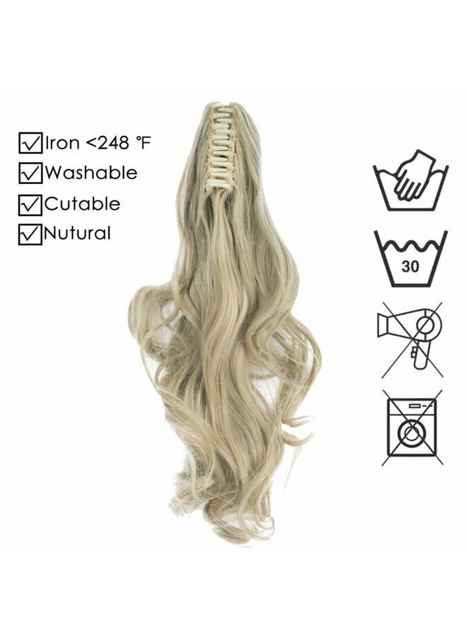 Qunlinta - Ponytail Extension Hair Extensions Ponytail 18" 20" Claw Curly Wavy Ponytail Extension Straight Clip in Ponytail Extension Synthetic Hairpiece Light Blonde Mix Bleach Blonde - Image 1