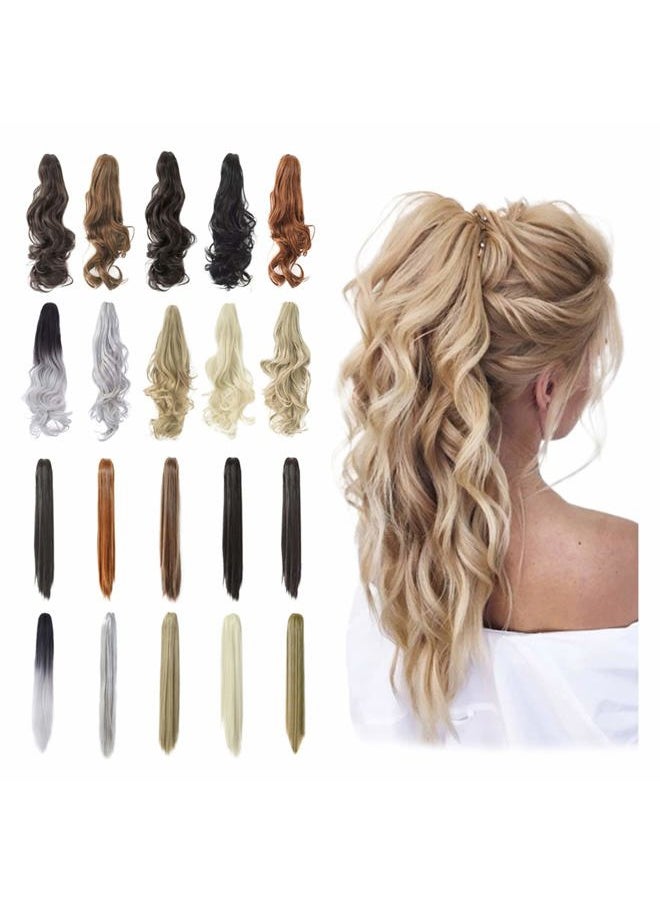 Qunlinta - Ponytail Extension Hair Extensions Ponytail 18" 20" Claw Curly Wavy Ponytail Extension Straight Clip in Ponytail Extension Synthetic Hairpiece Light Blonde Mix Bleach Blonde - Image 1