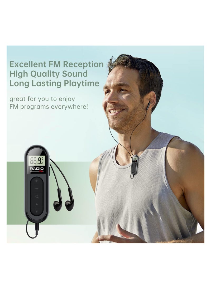 ARNOTEC - راديو FM Walkman، راديو ترانزستور محمول قابل لإعادة الشحن بقوة 300 مللي أمبير في الساعة مع أفضل استقبال، ضبط رقمي LCD مع إضاءة خلفية، صوت ستيريو، مشبك حزام للركض والمشي - Image 1