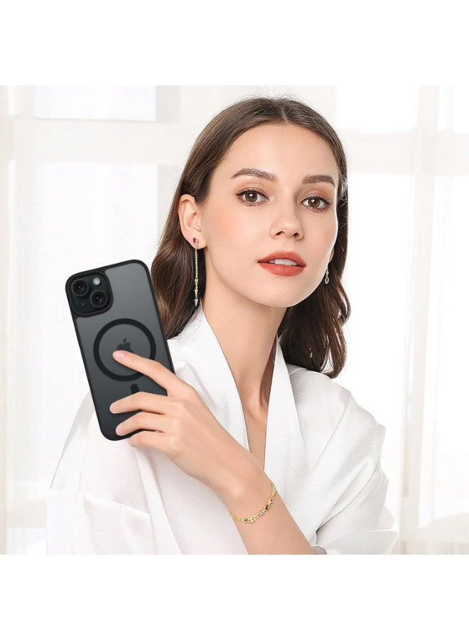 Magnetic Case for Iphone 15 Case [Compatible with wireless charging] [Shockproof Military Grade], Transparent Back Slim Bumper Cover Phone Case for iphone 15 (black) - Image 4