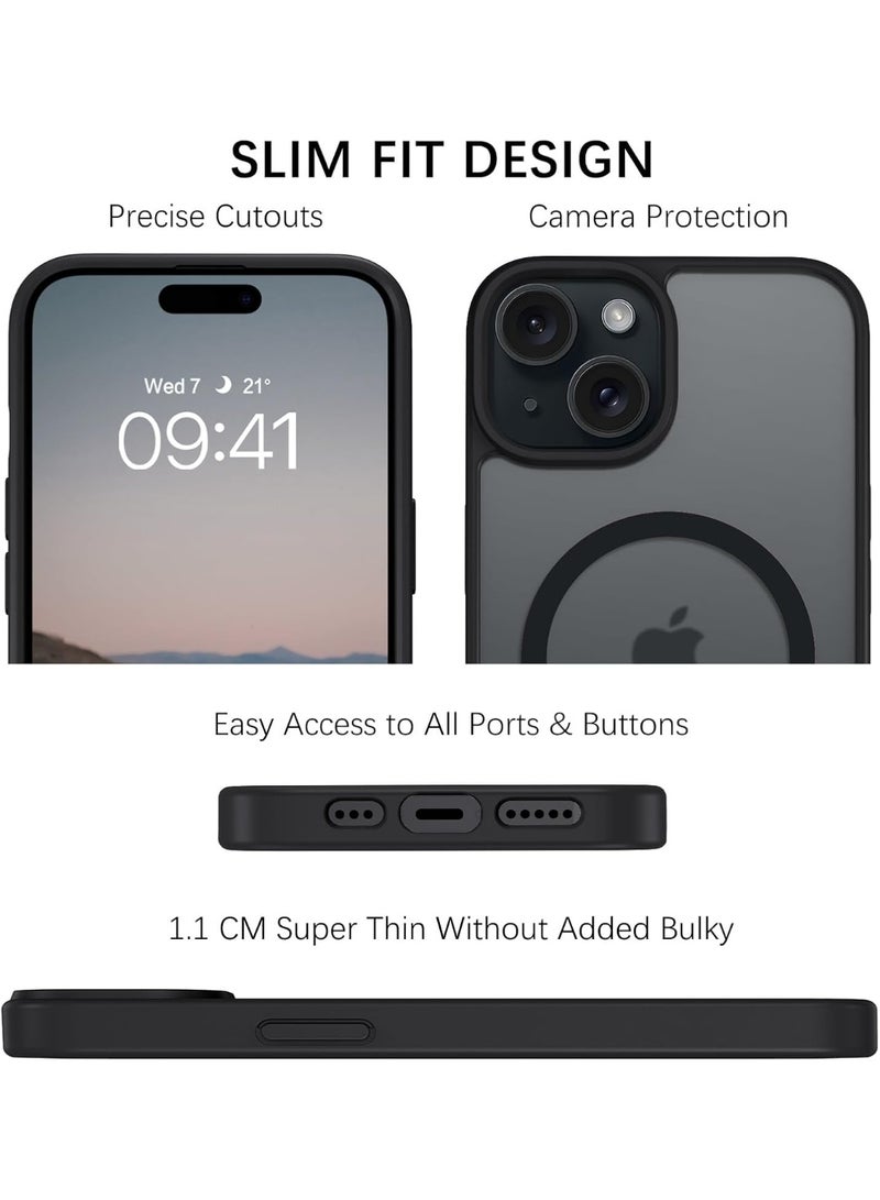 Magnetic Case for Iphone 15 Case [Compatible with wireless charging] [Shockproof Military Grade], Transparent Back Slim Bumper Cover Phone Case for iphone 15 (black) - Image 2