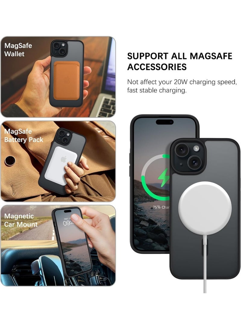 Magnetic Case for Iphone 15 Case [Compatible with wireless charging] [Shockproof Military Grade], Transparent Back Slim Bumper Cover Phone Case for iphone 15 (black) - Image 3