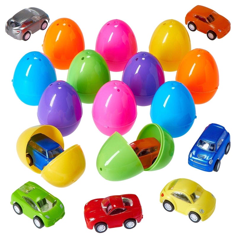 Prextex PREXTEX Stuffed Easter Eggs with Mini Pull-Back Car Inside - Plastic Easter Eggs Stuffed - Easter Egg Fillers for Toddlers - Easter Toys Basket Stuffers/Fillers - Easter Gift/Presents Stuffed Eggs  - Image 3