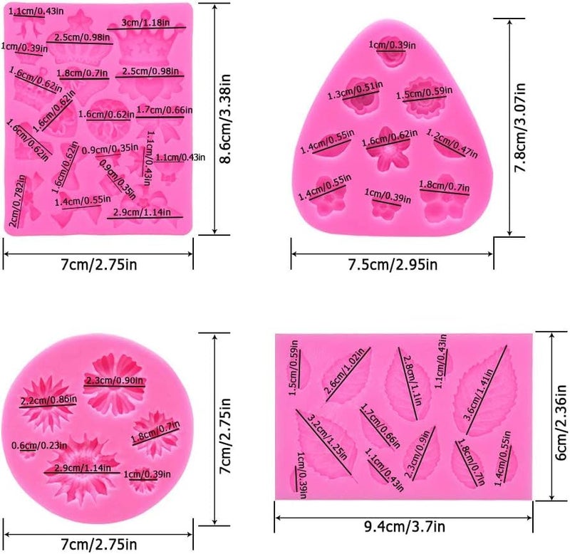 HUSAINI MART 4 Pcs Fondant Cake Silicone Molds Daisy Chrysanthemum Narcissus Rose Small Flowers Leaves Crown Bow Heart Mini Shaped Mold for Candy Chocolate Cupcake Decorating Baking Soap Crafting - Image 2