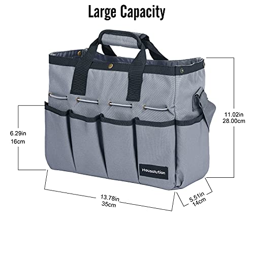 Housolution Garden Tote Bag 900D Gardening Tool Bag Garden Tote Storage Bag with Pockets Long Adjustable Shoulder Strap Home Tools Organizer Garden Tool Kit Holder Standable 14 Inch Gray - Image 3