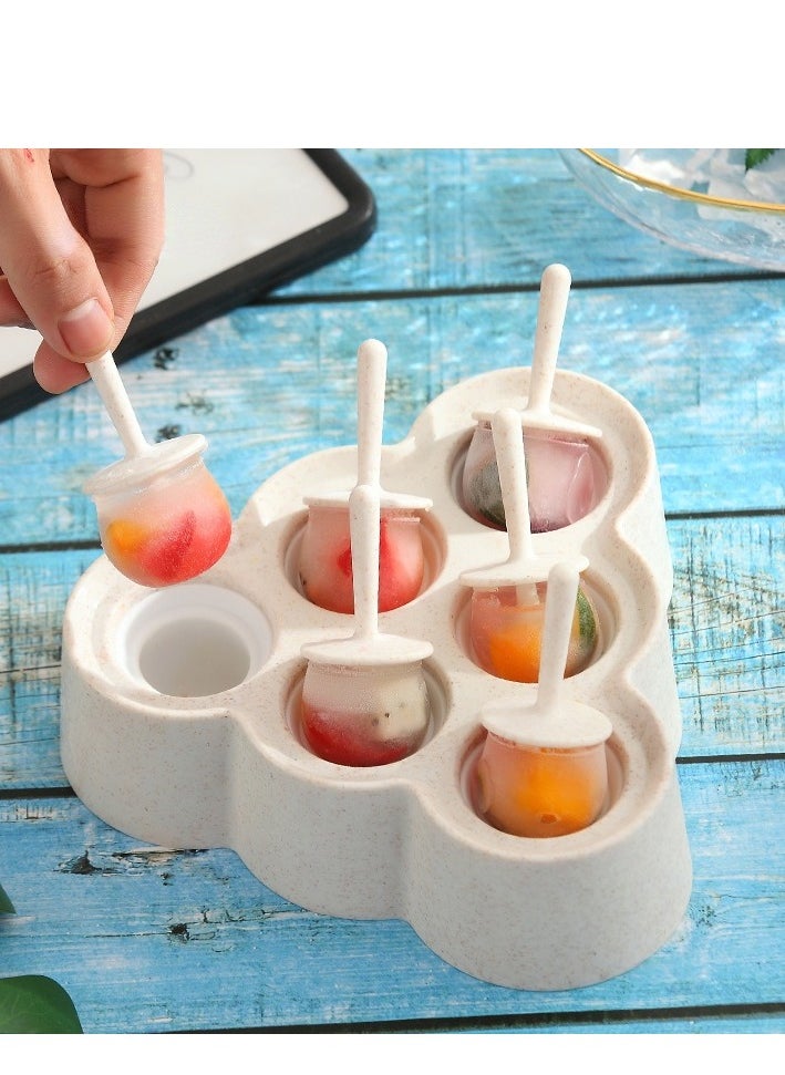 AROAQ - Ice Cream Ice Pops Mold, 6 Grids Wheat Straw Ice Cream Ball Maker Popsicles, Multifunctional Ice Pop Mold Maker For Home Pink - Image 1