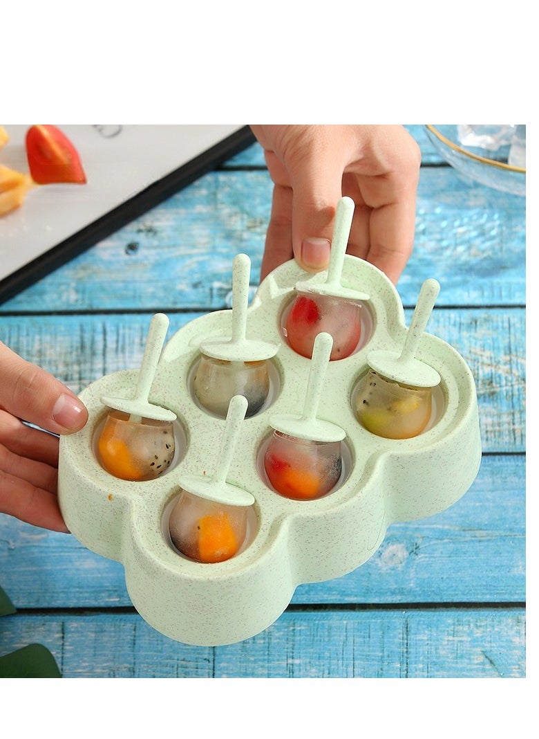 AROAQ - Ice Cream Ice Pops Mold, 6 Grids Wheat Straw Ice Cream Ball Maker Popsicles, Multifunctional Ice Pop Mold Maker For Home Pink - Image 1