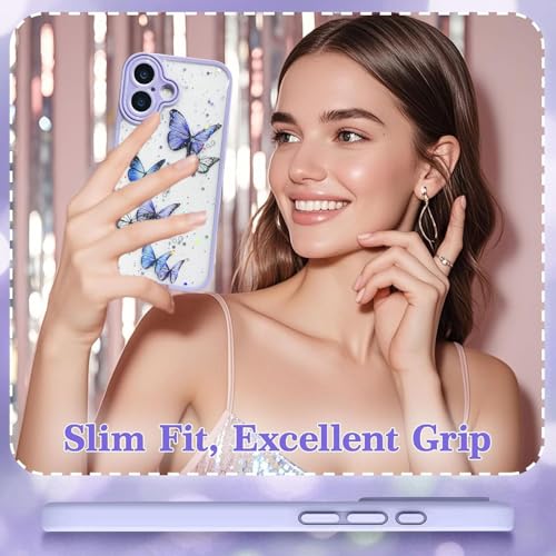 VONZEE for iPhone 16 Clear Glitter Butterfly Case, Cute Bling Sparkle Shiny Soft TPU Bumper Shockproof Women Girls Slim Protective Phone Cover for iPhone 16 6.1",Purple - Image 4
