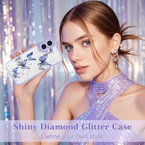 VONZEE for iPhone 16 Clear Glitter Butterfly Case, Cute Bling Sparkle Shiny Soft TPU Bumper Shockproof Women Girls Slim Protective Phone Cover for iPhone 16 6.1",Purple - Image 5