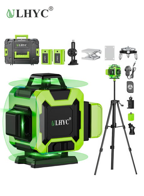 16-line laser level with tripod, 4x360° 4D automatic leveling, 2 batteries, with remote control, multiple brackets, for construction and renovation