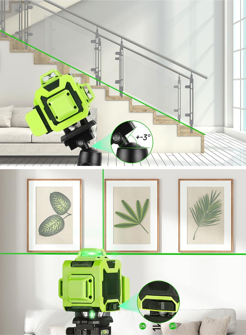 16-line laser level with tripod, 4x360° 4D automatic leveling, 2 batteries, with remote control, multiple brackets, for construction and renovation