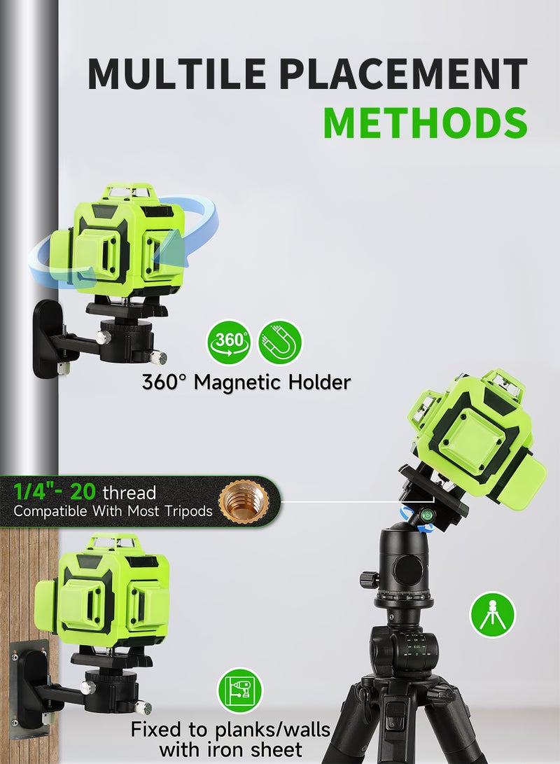 16-line laser level with tripod, 4x360° 4D automatic leveling, 2 batteries, with remote control, multiple brackets, for construction and renovation