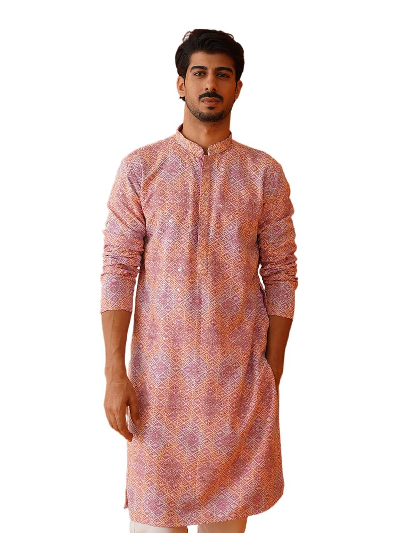 Jompers Pink Embroidered Staight Kurtas for Men (Pink, L) - Image 1