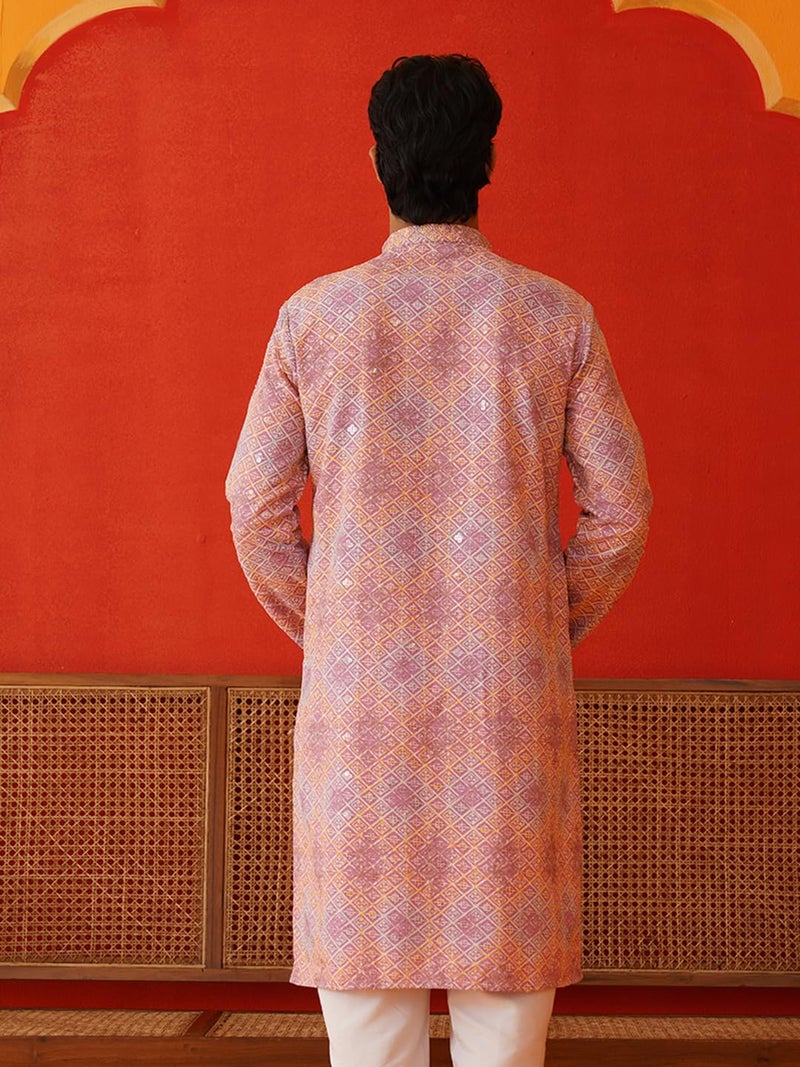 Jompers Pink Embroidered Staight Kurtas for Men (Pink, L) - Image 2