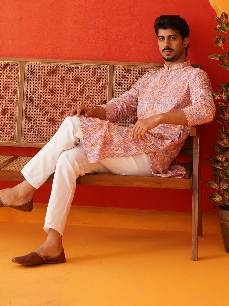 Jompers Pink Embroidered Staight Kurtas for Men (Pink, L) - Image 5