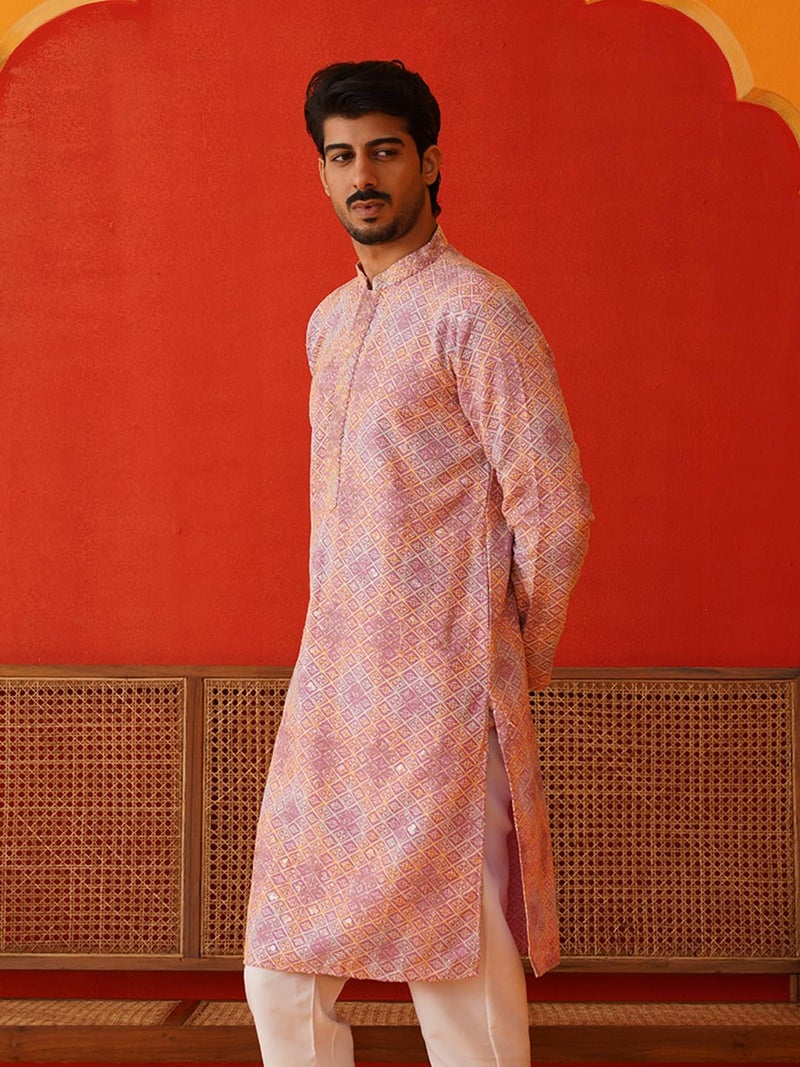 Jompers Pink Embroidered Staight Kurtas for Men (Pink, L) - Image 3