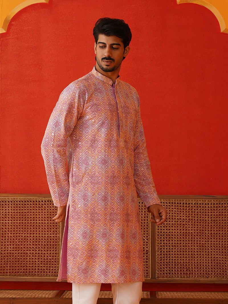 Jompers Pink Embroidered Staight Kurtas for Men (Pink, L) - Image 4