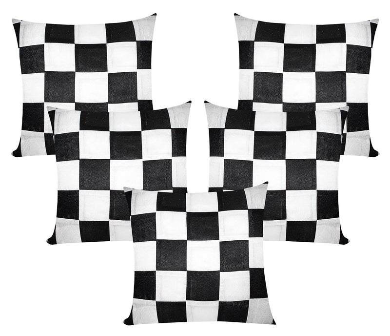 ZIKRAK EXIM Zikrak Exim Patch Work Black N White Check Cushion Covers 16 x 16 Set of 5 