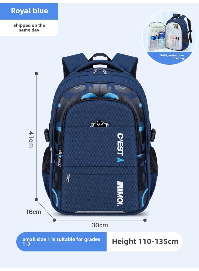 Leather Backpack For Primary School Students Embroidered School Logo Name Tag-Color: Small Size Sapphire Blue (grade 1-3)-Size:Single Schoolbag - Image 1
