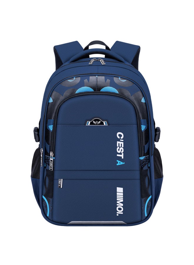 Leather Backpack For Primary School Students Embroidered School Logo Name Tag-Color: Small Size Sapphire Blue (grade 1-3)-Size:Single Schoolbag - Image 3