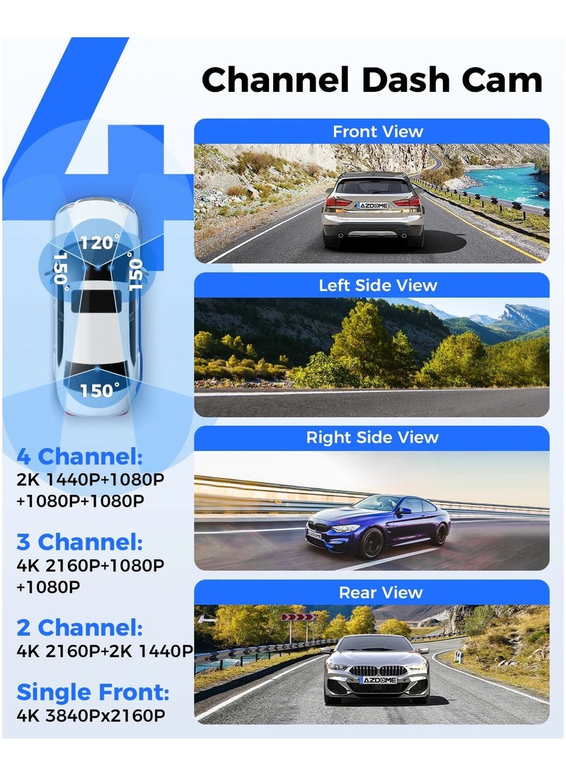 AZDOME - Azdome M660 4 Channel Car Dash Cam with All-Around Recording Voice Control, Night Vision, Super Capacitor and Free App - Image 1