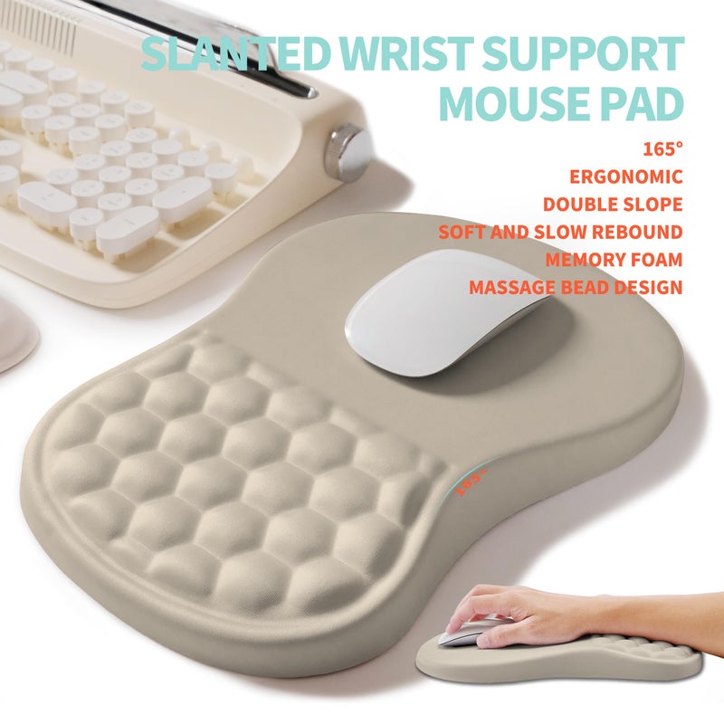 KUOSGM 2-in-1 Ergonomic Set, Wave Rise Keyboard Wrist Rest and Massage Bulge Slope Mouse Pad Wrist Support, Cushion Memory Foam Integrated to Relieve Wrist Pain, Apricot - Image 3