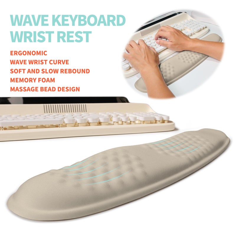 KUOSGM 2-in-1 Ergonomic Set, Wave Rise Keyboard Wrist Rest and Massage Bulge Slope Mouse Pad Wrist Support, Cushion Memory Foam Integrated to Relieve Wrist Pain, Apricot - Image 2