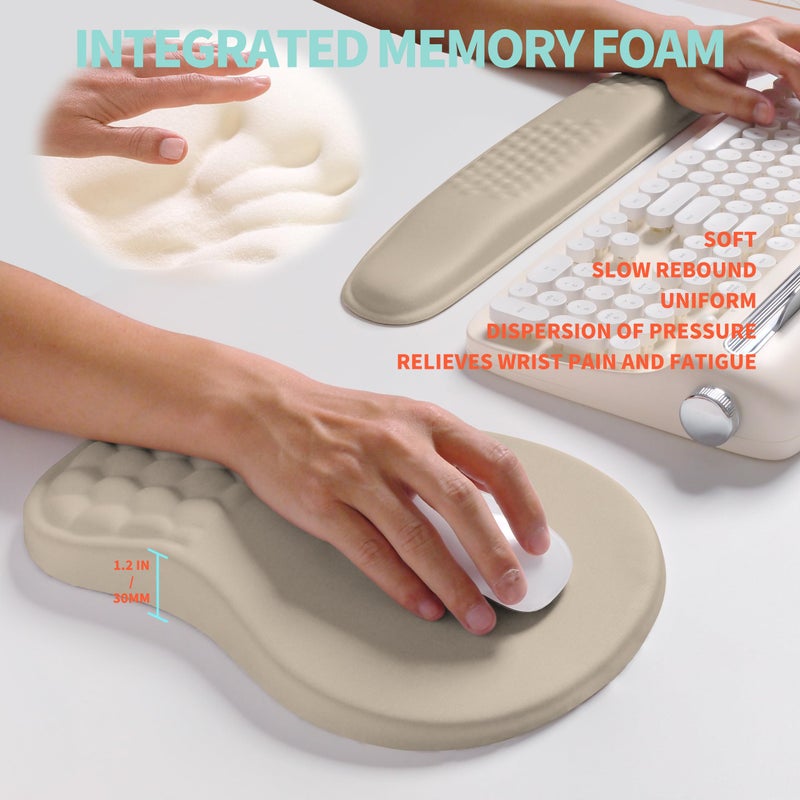 KUOSGM 2-in-1 Ergonomic Set, Wave Rise Keyboard Wrist Rest and Massage Bulge Slope Mouse Pad Wrist Support, Cushion Memory Foam Integrated to Relieve Wrist Pain, Apricot - Image 4