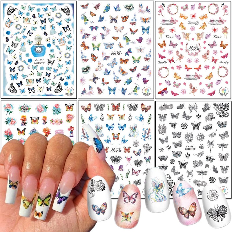 Vezocim Colorful Butterflies Nail Art Stickers Paper Butterfly Design SelfAdhesive Nail Decals for Women Girls Manicure Decoration