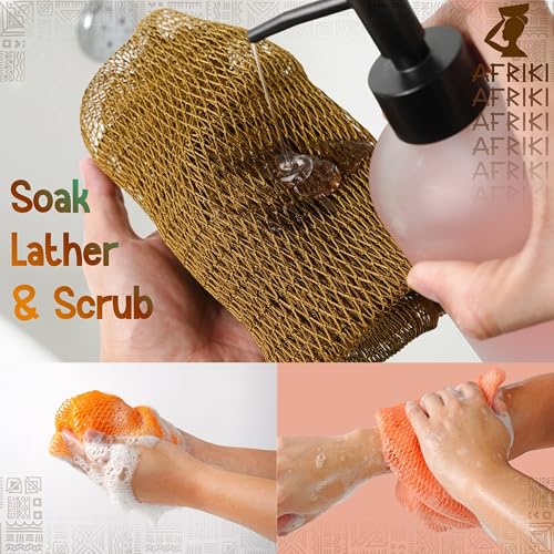 AFRIKI African Net Sponge – Exfoliating Body Scrubber, Black Owned & Rooted in Africa, All Skin Types | 45 in Long (Dark Green & Champagne Gold) - Image 5