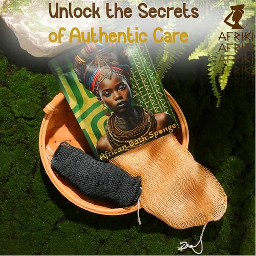 AFRIKI African Net Sponge – Exfoliating Body Scrubber, Black Owned & Rooted in Africa, All Skin Types | 45 in Long (Dark Green & Champagne Gold) - Image 4