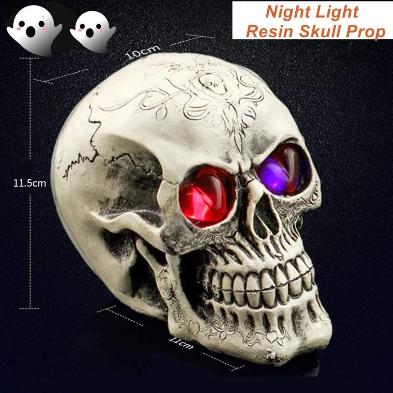 EXP VISION LED Skull Statue Light for Halloween Bar Table Decor, Night Light Resin Skull Prop Horror Haunted House Party Ornament Decoration with LED Light Up Eyes Desk Lamp for Cool Holiday or Birthday Gift - Image 2