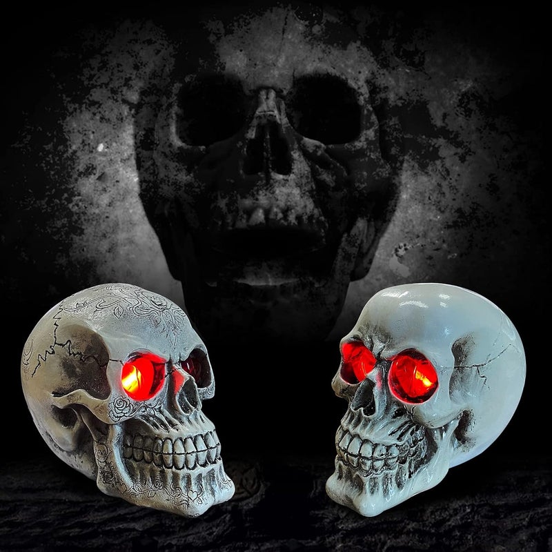 EXP VISION LED Skull Statue Light for Halloween Bar Table Decor, Night Light Resin Skull Prop Horror Haunted House Party Ornament Decoration with LED Light Up Eyes Desk Lamp for Cool Holiday or Birthday Gift - Image 4