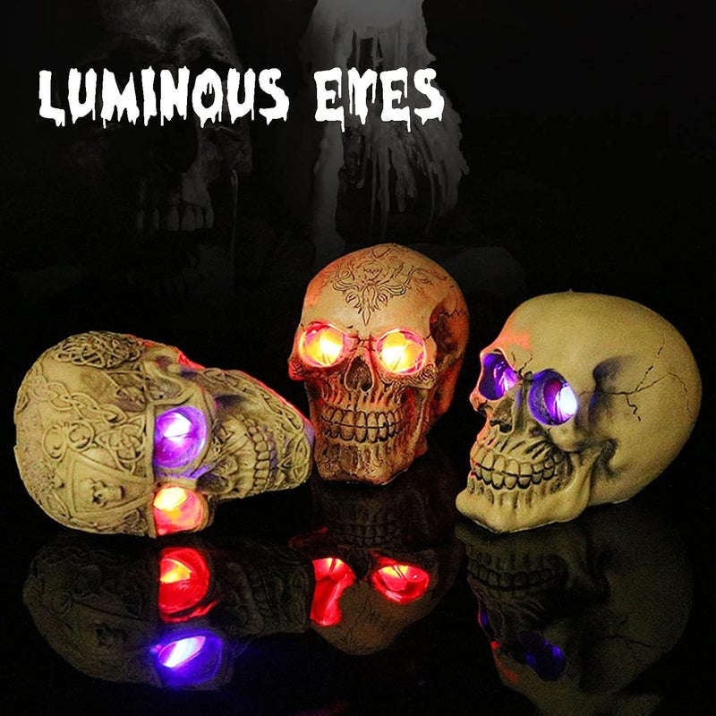 EXP VISION LED Skull Statue Light for Halloween Bar Table Decor, Night Light Resin Skull Prop Horror Haunted House Party Ornament Decoration with LED Light Up Eyes Desk Lamp for Cool Holiday or Birthday Gift - Image 3