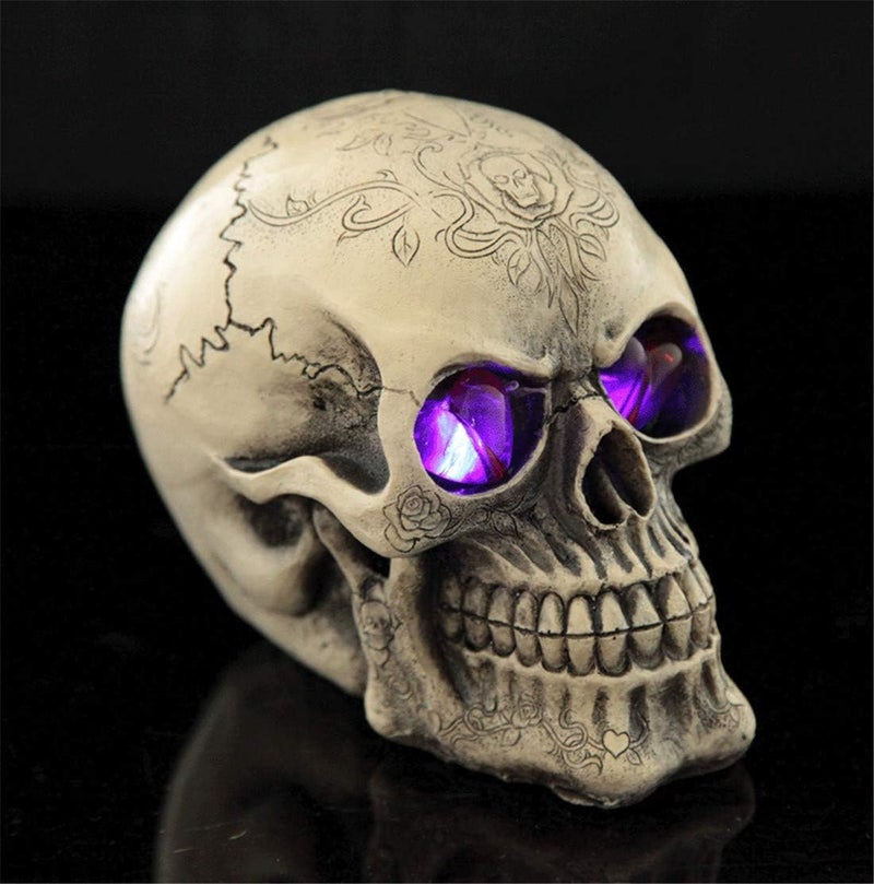 EXP VISION LED Skull Statue Light for Halloween Bar Table Decor, Night Light Resin Skull Prop Horror Haunted House Party Ornament Decoration with LED Light Up Eyes Desk Lamp for Cool Holiday or Birthday Gift - Image 1