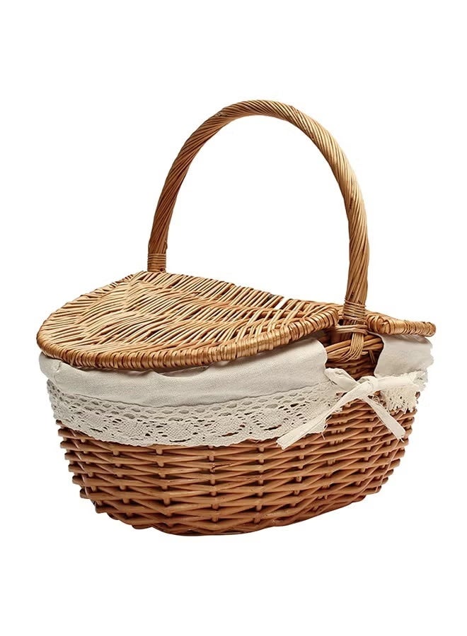 Outdoor Picnic Camping Storage Basket, Handwoven Rattan Shopping Holder Basket with Lid, Portable Kitchen Storage Basket For Outdoor Picnic （26cm x 18cm x 16cm） - Image 1