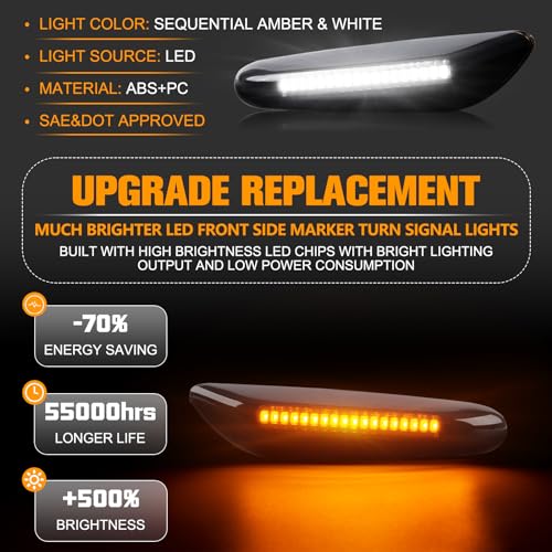 Gempro Switchback Sequential Amber White LED Side Marker Lights Turn Signal Lamps for BMW E84 E81 E82 E87 E88 E90 E91 E92 E93 E46 E53 X3 E83 X1 Smoke Len 2PCS - Image 3